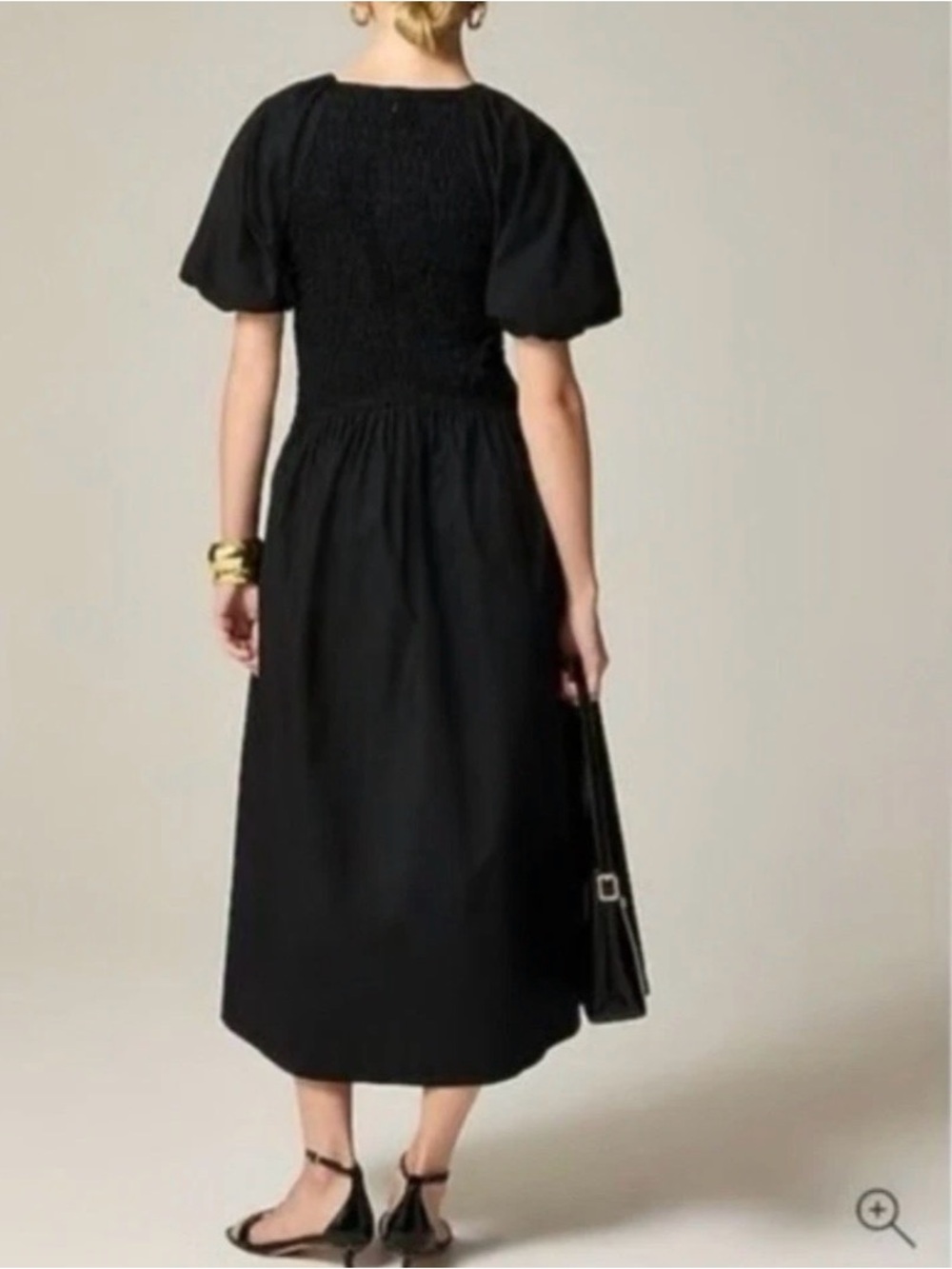 J. Crew Meadow Cotton Poplin Smocked Bodice Puff Sleeve Dress Black M $158 CI641 - Picture 8 of 8